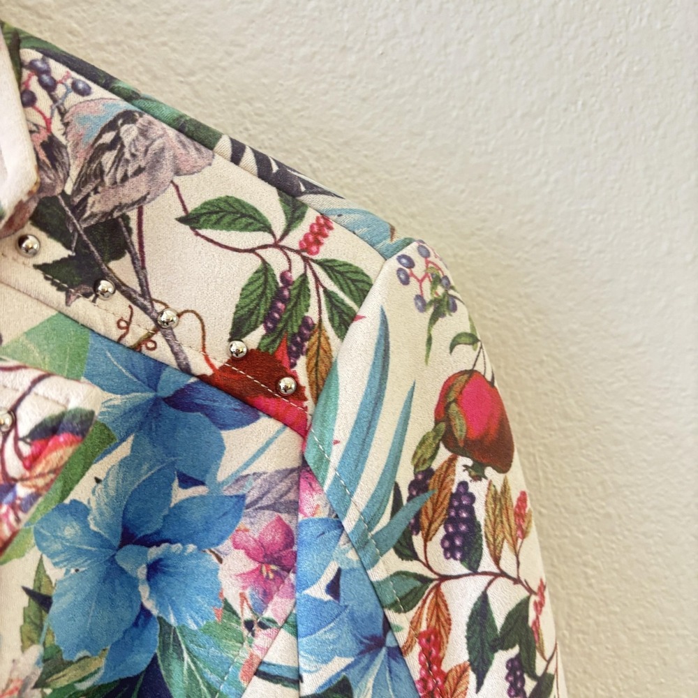Rino & Pelle Tropical Floral Studded Blazer Jacket Womens 34 Multicolor Birds - Picture 4 of 9